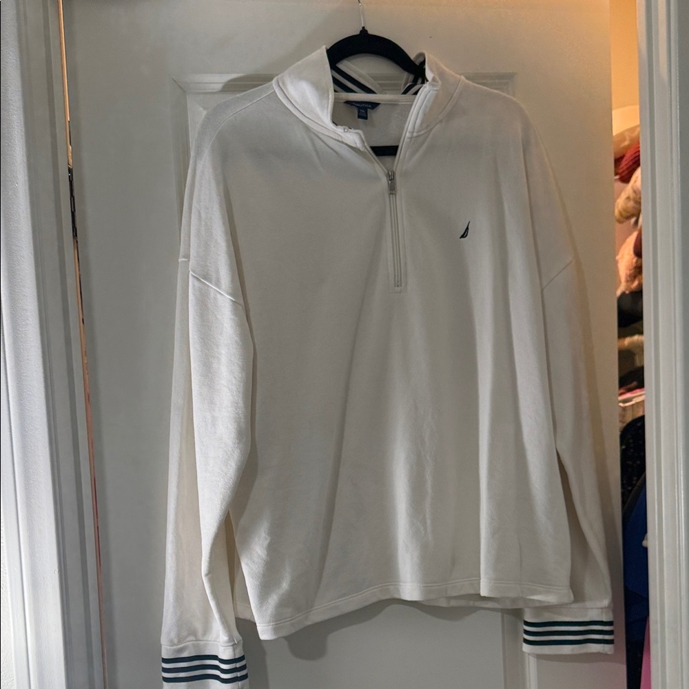 Nautica Cream Quarter-Zip Pullover with Logo